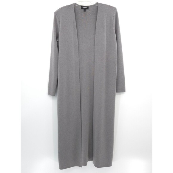 Express longline duster cardigan open Size M gray long sleeve stretch knit - Picture 1 of 7
